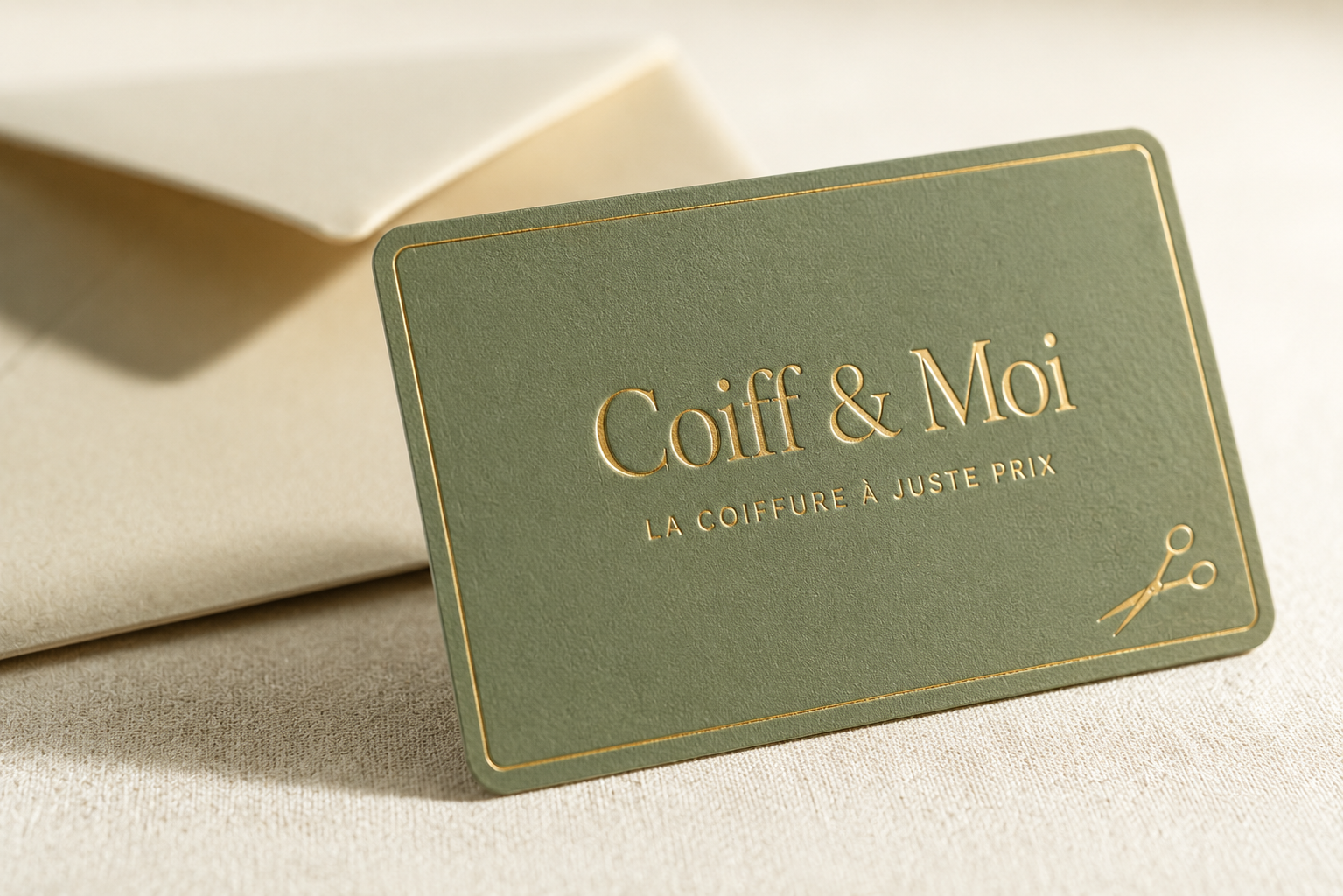 Carte Coiff&Moi vert sauge et or